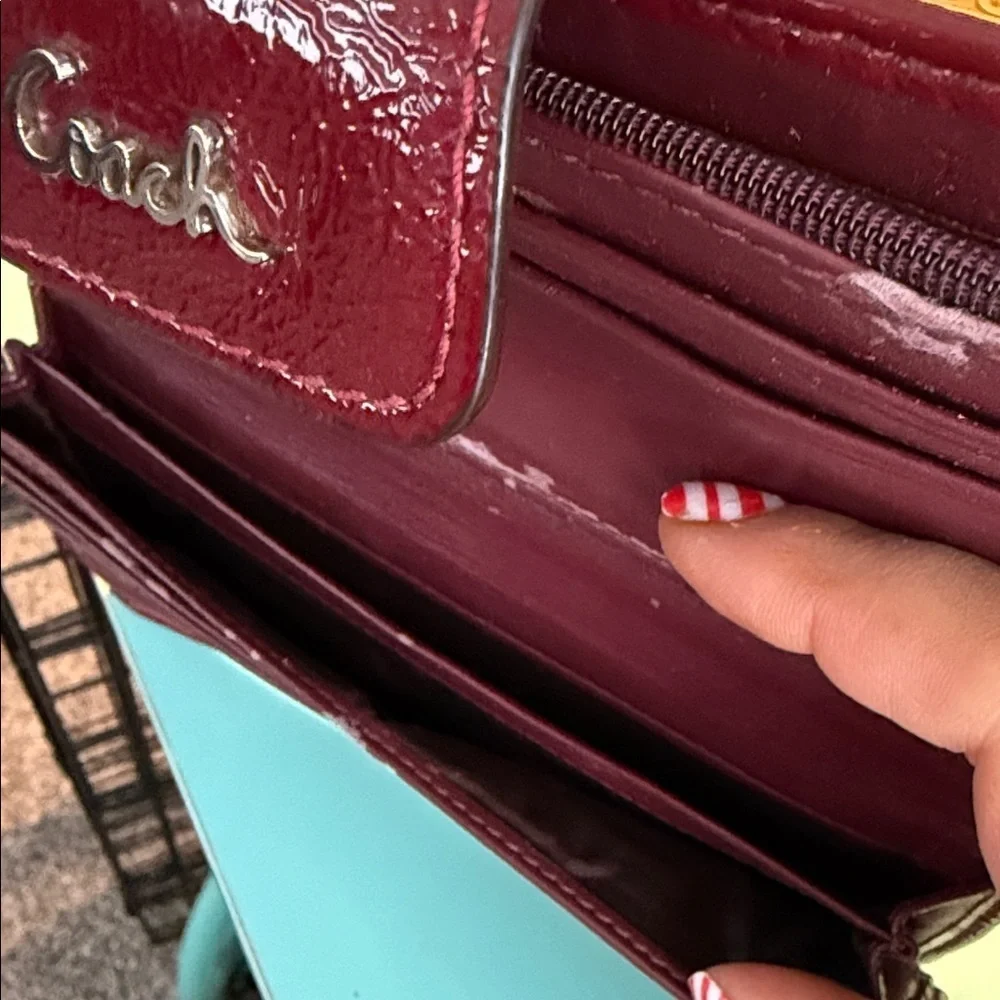 Coach Tan and Burgundy Signature Wallet Red designer wallet purse clutch card